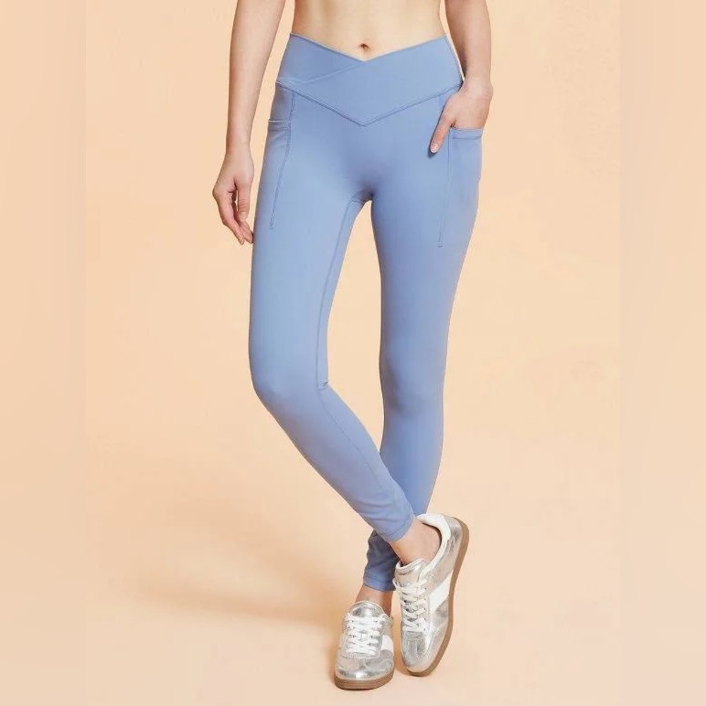 Blogilates Crisscross High Waisted Blue Leggings Medium